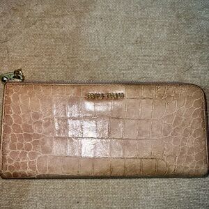 Miu Miu Pinkish Tan Crocodile Embossed Continental Wallet